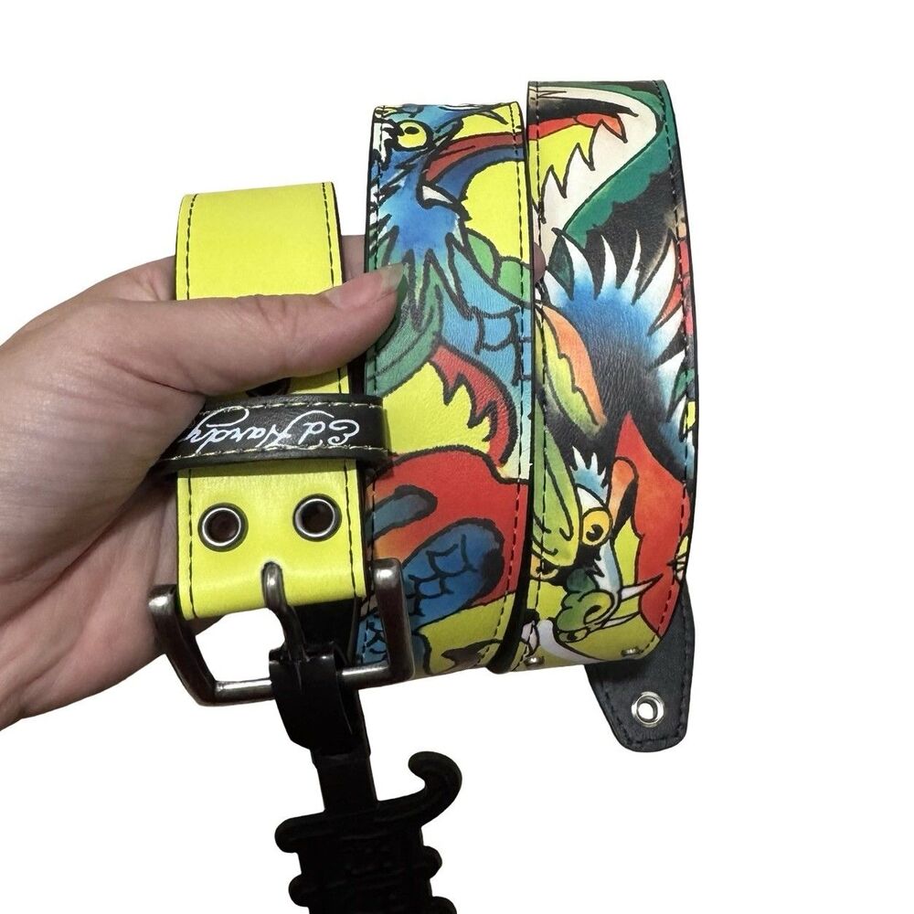Ed Hardy Dragon Tattoo Neon Print Belt Men's Size 40 NEW!